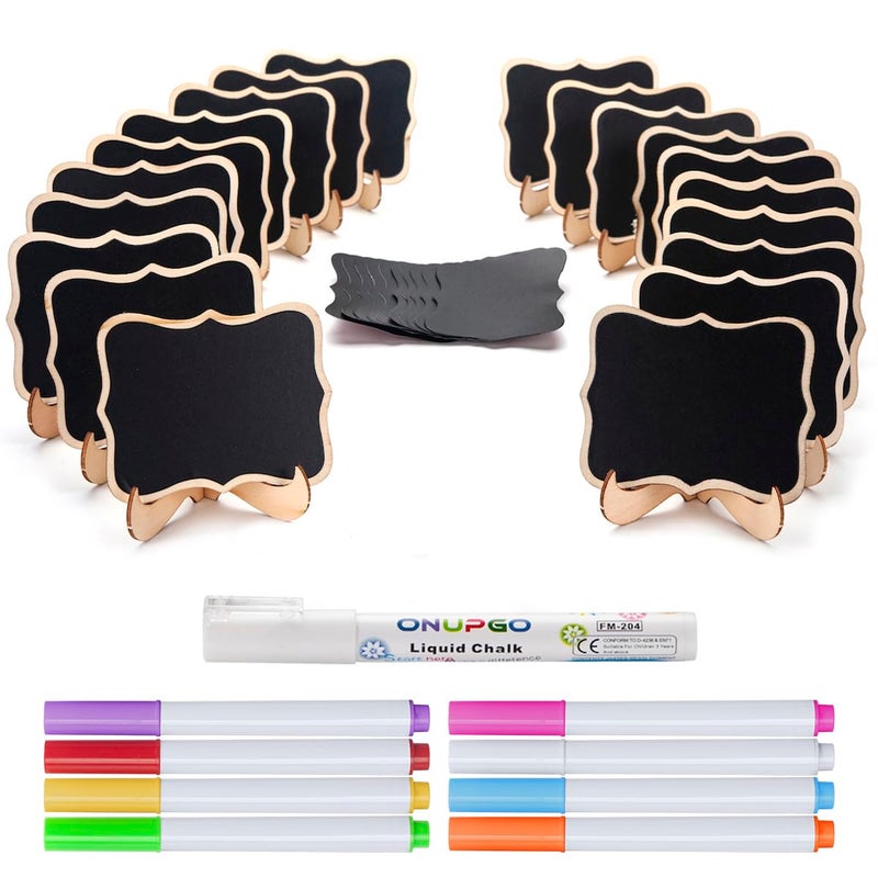 OnUpgo Mini Chalkboard Signs, 20 Pack Small Chalkboard Labels Table Signs with Easel Stand, Wooden Blackboards for Wedding Decor, Party Buffet Display, Place Cards, Food Labels - Image 1